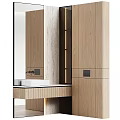 Elegant Modern Wash Basin Design with Wooden Cabinet Marble Backdrop and Mirror Lighting