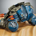 Blue Sci Fi Car With Futuristic Design Flame Details And Large Wheels