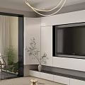 Modern Living And Dining Interior With Light Gray Sofa Marble Coffee Table And Potted Plant