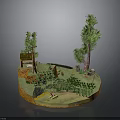 Miniature Circular Landscape Model With Trees Grass Small House And Animals
