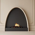 Modern Arched Fireplace With Light Frame Dark Interior And Burning Flames 3d model
