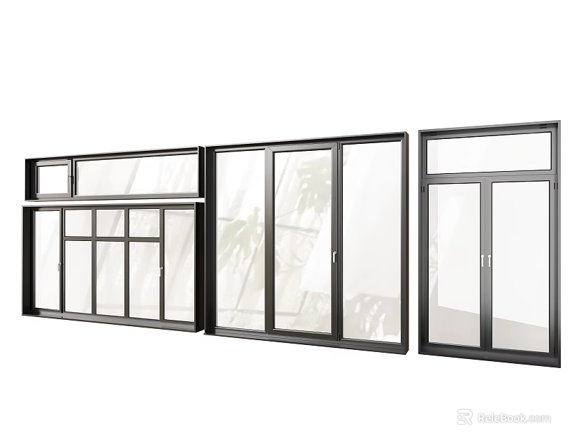 Modern Casement Windows With Aluminum Frame Clear Glass And Multiple Styles 3d model 