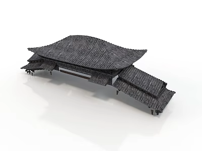 Traditional Architectural Roof Design With Layered Eaves Tile Covering Structural Model 3d model