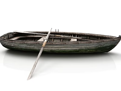 Vintage Wooden Boat With Old Wooden Structure And Oar On White Background 3d model