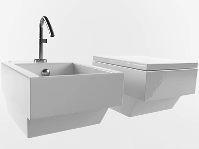 Modern White Wall Mounted Toilet With Sink In Contemporary Bathroom 3d model