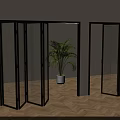 Modern Black Frame Glass Folding Doors Open And Closed With Green Plant In Light Room