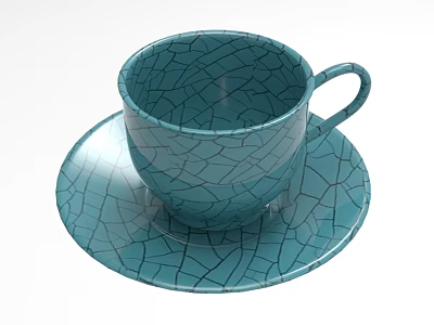 Teal Ceramic Teacup And Saucer With Intricate Cracked Pattern Design 3d model