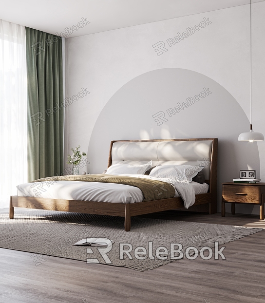 Bedroom Solid Wood Double Bed Soft Cushion Bed model