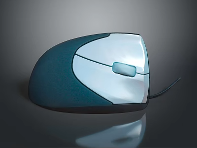 Modern Wired Computer Mouse With Blue White Design Shiny Surface And Ergonomic Grip 3d model