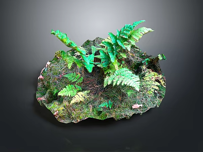 Detailed Miniature Natural Landscape Component With Lush Green Ferns And Mossy Covering 3d model