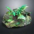 Detailed Miniature Natural Landscape Component With Lush Green Ferns And Mossy Covering
