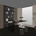 Modern Study Room Interior With Wooden Bookshelves Marble Desk Table Lamp And Floor Plant