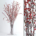 Natural Red Flower Branches Arranged In Clear Glass Vase For Home Decor