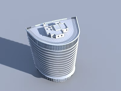 Modern Office Building With Curved Facade And Horizontal Lines Featuring Multiple Floors And Roof Structures 3d model