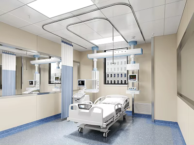 Clean Modern Hospital Outpatient Clinic With Medical Equipment And Bed 3d model