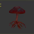 Vibrant Red Mushroom With Blue Spots And Root Like Structures As Edible Food