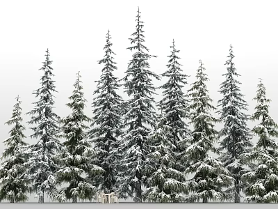 Snow Covered Tall Pine Trees In Scenic Natural Winter Forest Landscape 3d model