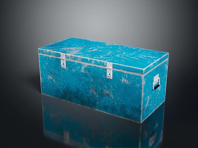 Blue Textured Metal Box With Secure Latches And Reflective Surface On Dark Background 3d model