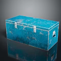 Blue Textured Metal Box With Secure Latches And Reflective Surface On Dark Background