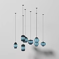 Modern Blue Lantern Shaped Pendant Lights Hanging From Ceiling In Multiple Arrangement 3d model