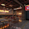 Hot Pot Restaurant Interior For Friends Gathering With Fresh Ingredients And Cartoon Murals