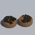 Circular Decorative Pieces With Brown Base And Black Dragon Phoenix Patterns 3d model