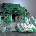 Ancient Cave Grotto With Lush Vines And Stone Steps Natural Scenery