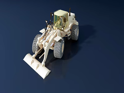 White Front Loader Utility Vehicle Featuring Front Bucket Large Tires and Operator Cab Design 3d model