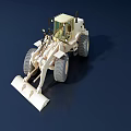 White Front Loader Utility Vehicle Featuring Front Bucket Large Tires and Operator Cab Design
