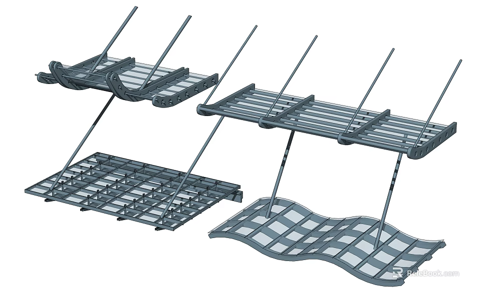 Various Modern Canopy Structures With Metal Grids And Wavy Design Features 3d model