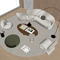Modern Curved Sofa Coffee Table Set With Wooden Top Round Rug And Floor Lamp
