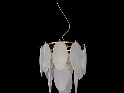 Elegant Modern Chandelier With White Leaf Shaped Glass And Gold Frame 3d model
