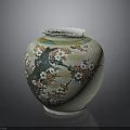 White Ceramic Vase With Plum Blossom Pattern Green Branches And Red Flowers