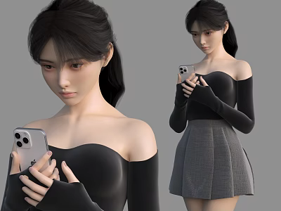 Woman Watching Cell Phone Woman Girl Beauty Woman Daughter Woman Talent Woman Daughter-in-law Black Clothes Woman 3d model