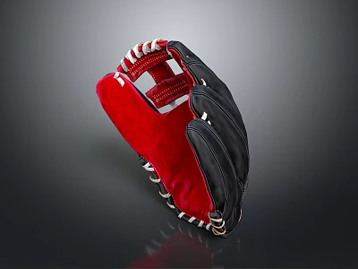 Black And Red Leather Baseball Glove With Stitched Design For Daily Use 3d model