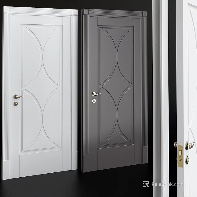 Modern Flush Doors In White And Dark Gray With Curved Decorative Patterns 3d model 