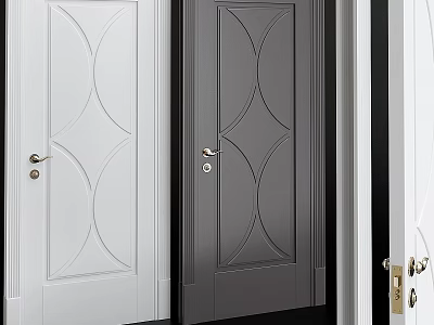 Modern Flush Doors In White And Dark Gray With Curved Decorative Patterns 3d model
