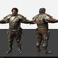 Man In Metal And Leather Armor With Front And Back Views Arms Outstretched