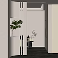 Modern Entryway Corridor Interior Design With Light Beige Walls Potted Plants And Decorative Painting