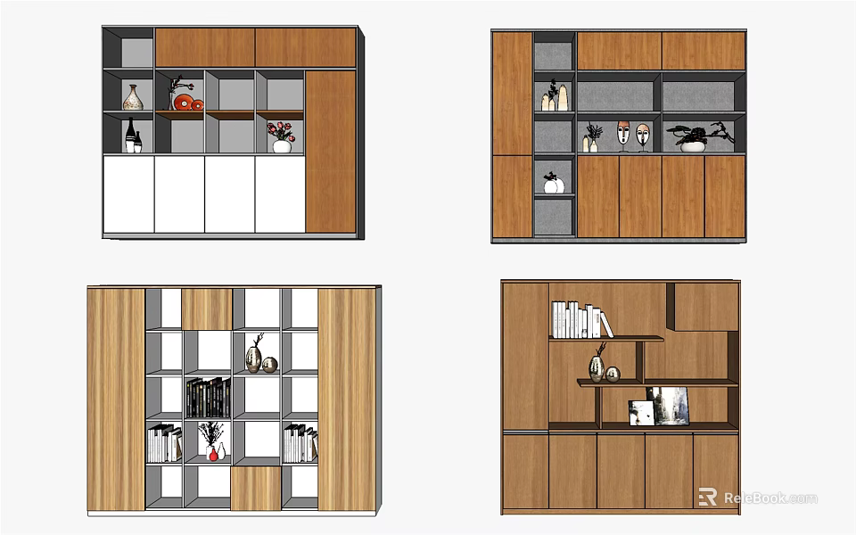 Modern Wooden Decorative Cabinet With Multiple Shelves Storage Spaces And Display Areas 3d model 