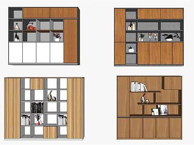Modern Wooden Decorative Cabinet With Multiple Shelves Storage Spaces And Display Areas 3d model