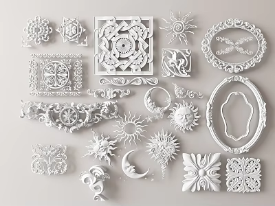 Ornate White Decorative Carvings with Various Shapes for Interior Design Projects 3d model