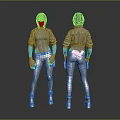 Detailed 3D Character Model With Front Back View Purple Hair White Outfit And Waist Pouch