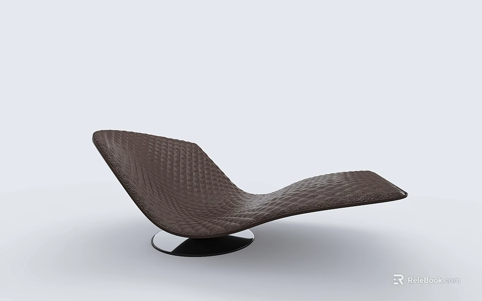 Brown Lazy Sofa With Diamond Quilted Pattern And Black Round Metal Base Modern Minimalist Design 3d model 