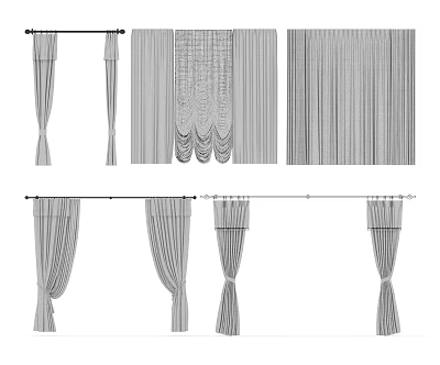 Various Curtain Designs With Pleated Details And Hanging Styles For Home Decor 3d model