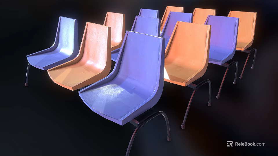 Colorful Outdoor Chairs with Blue and Orange Modern Minimalist Design and Metal Frames 3d model 