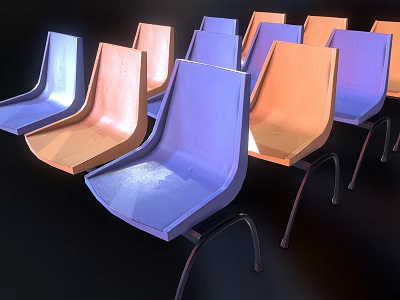 Colorful Outdoor Chairs with Blue and Orange Modern Minimalist Design and Metal Frames 3d model