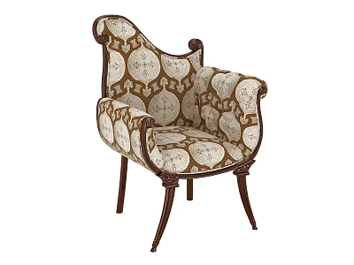 Elegant Vintage Accent Chair With Beige Brown Pattern And Carved Wooden Legs 3d model