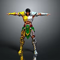 Muscular Armored Character With Yellow Green Armor And Outstretched Arms
