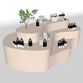 Modern Curved Display Shelf With Bottled Products And Small Tree Decoration 3d model